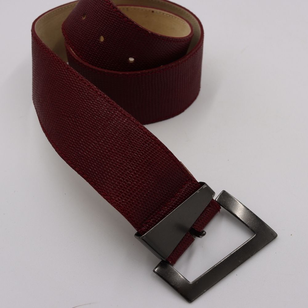 Vintage Red Textured Leather Bonded Belt Retro Funky Groovy M/L